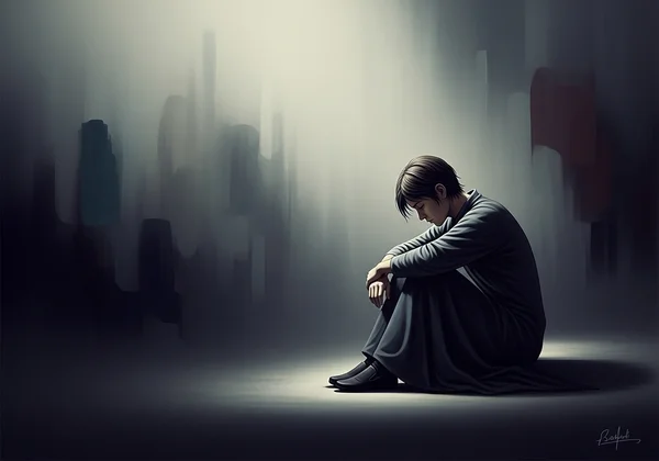 Une personne se sentant vide et triste, avec une aura pesante.