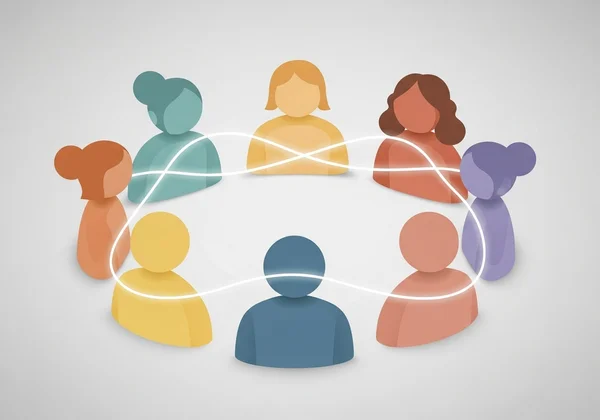 A diverse group of people sitting together and having a supportive, open discussion.