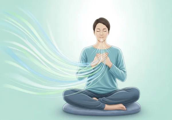 Persona practicando respiración consciente para el alivio de la ansiedad y la calma